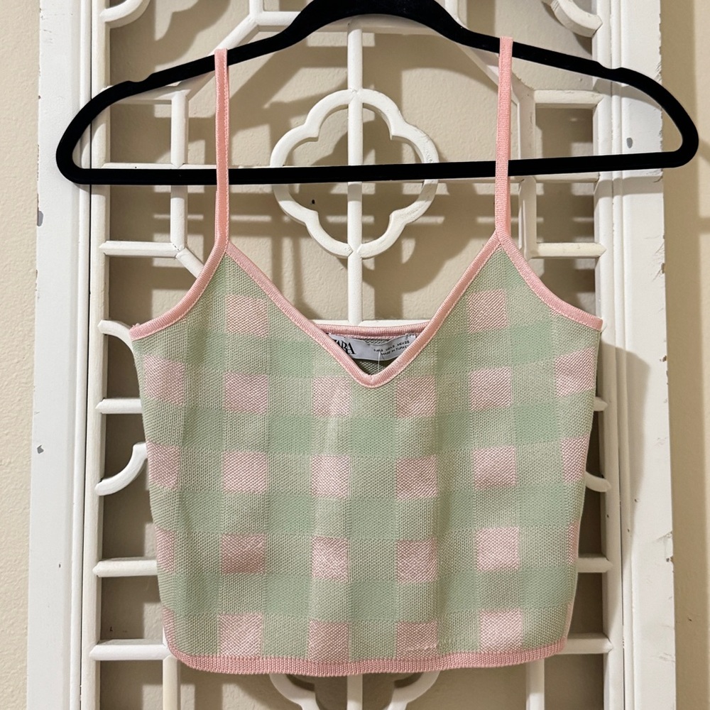 Zara | checkered spaghetti strap crop